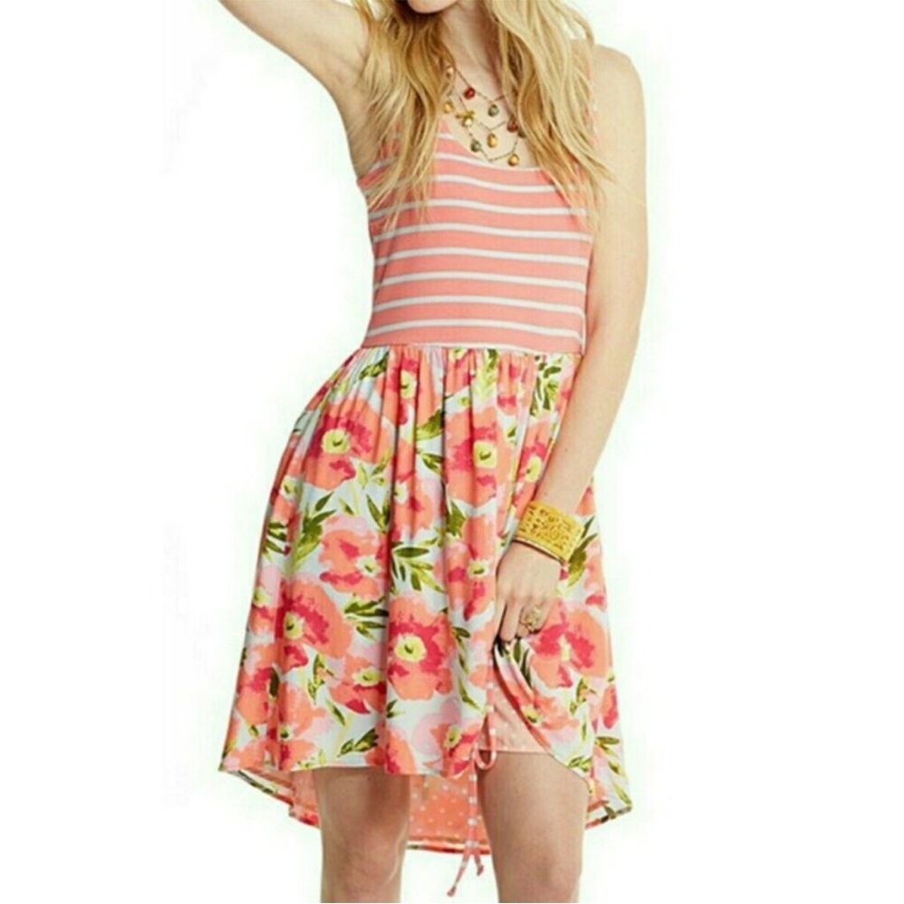 Matilda Jane Macaron Happy and Free Floral Pink Striped Hi Low Dress Size Medium